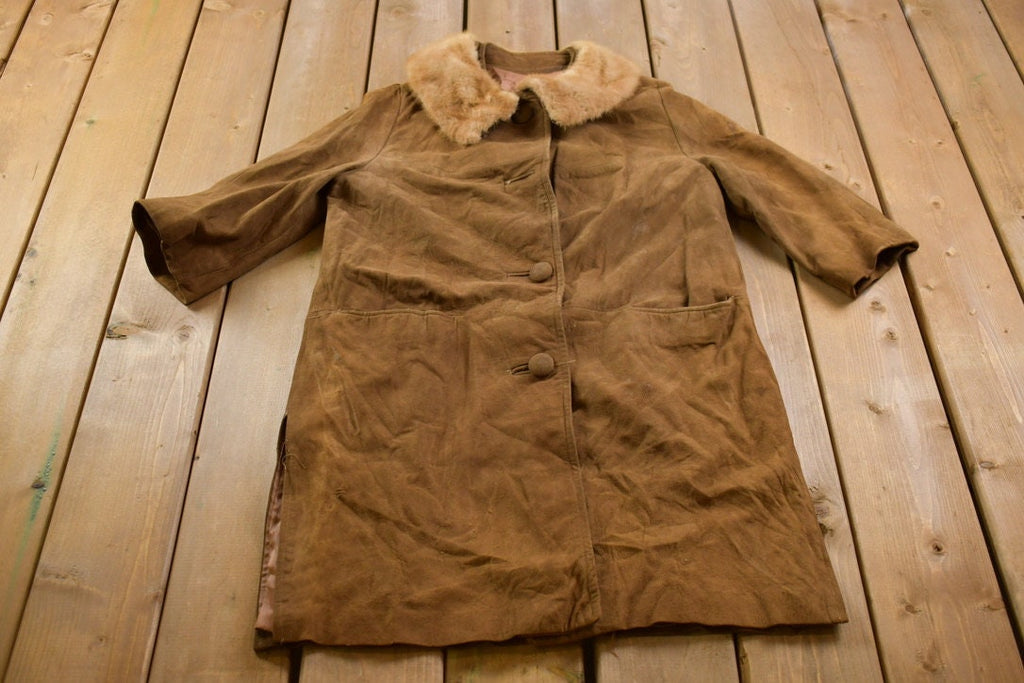 Vintage 1960s Fur Collar Leather Overcoat
