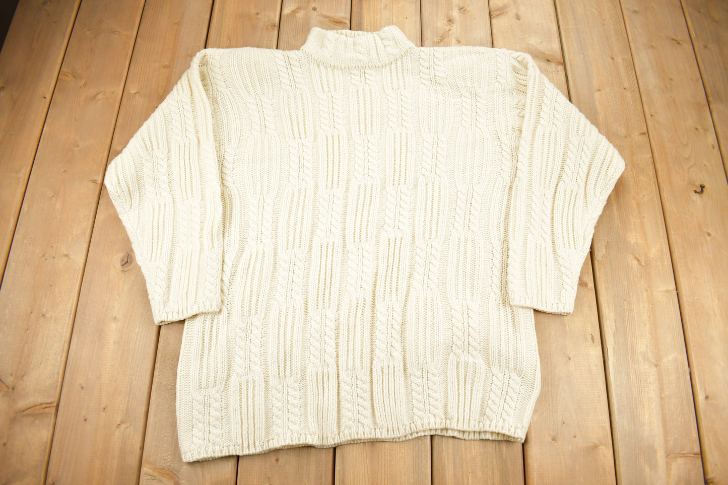 Vintage 1990s Karen Scott II Cable Knit Mockneck Sweater / Virgin Wool / Streetwear / Women's