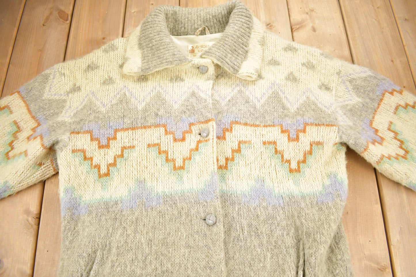 Vintage 1980s Alafoss Icewool Wool Jacket / Made In Iceland / Outdoorsman / Vintage Knit / Winter Sweatshirt