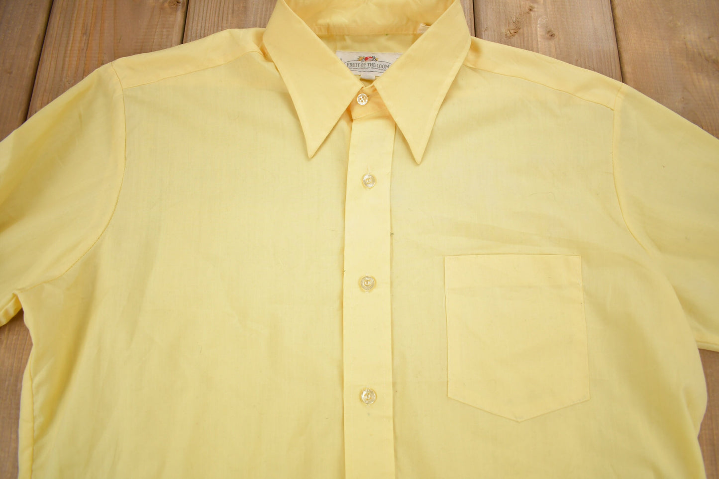 Vintage 1990s Blank Yellow Fruit Of The Loom Button Up Shirt / 1990s Button Up / Basic Button Up / Blank Button Up / Vintage Dress Shirt