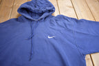 Vintage 1990s Nike Embroidered Mini Swoosh Blue Hoodie