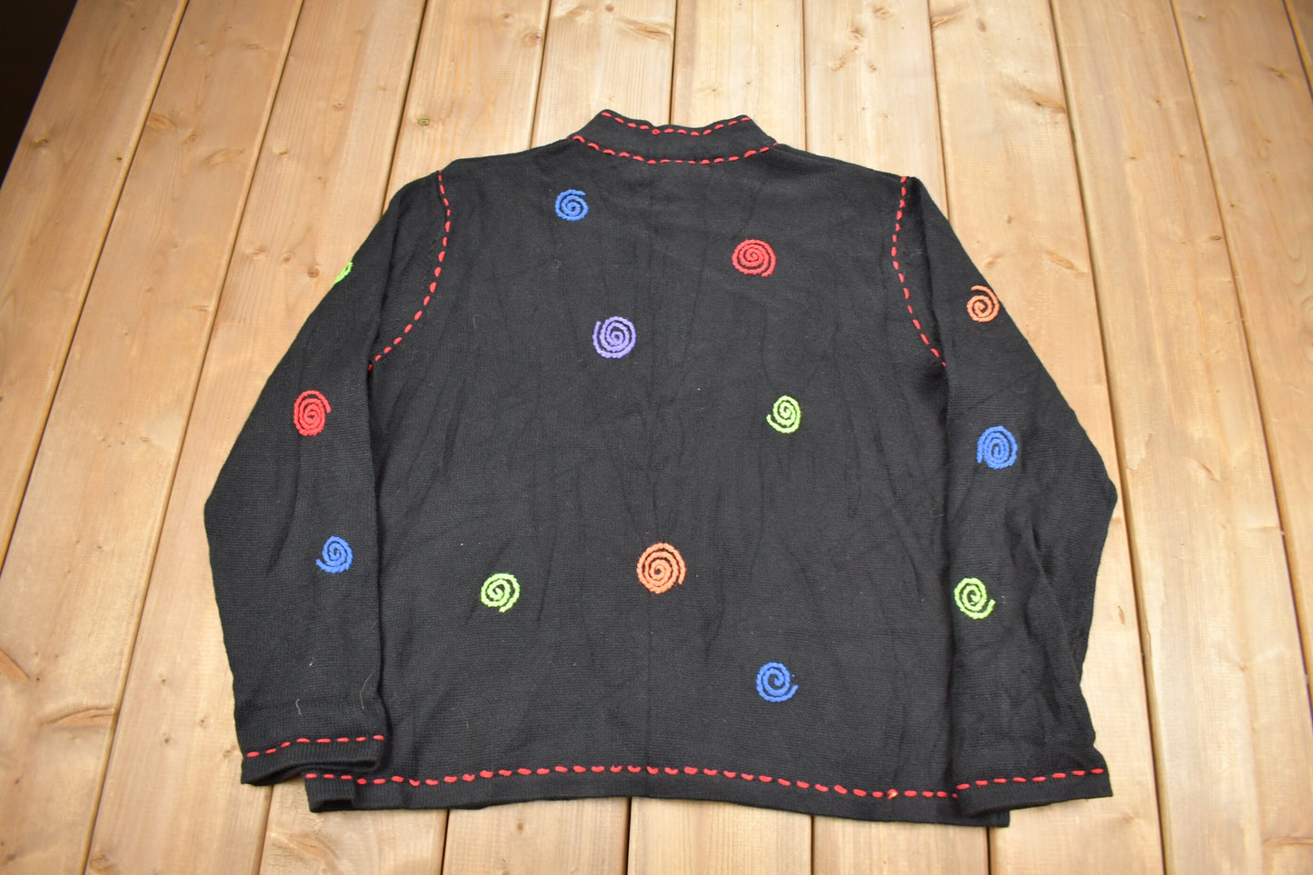 Vintage 1990s Abstract Spiral Embroidered Knit Sweater