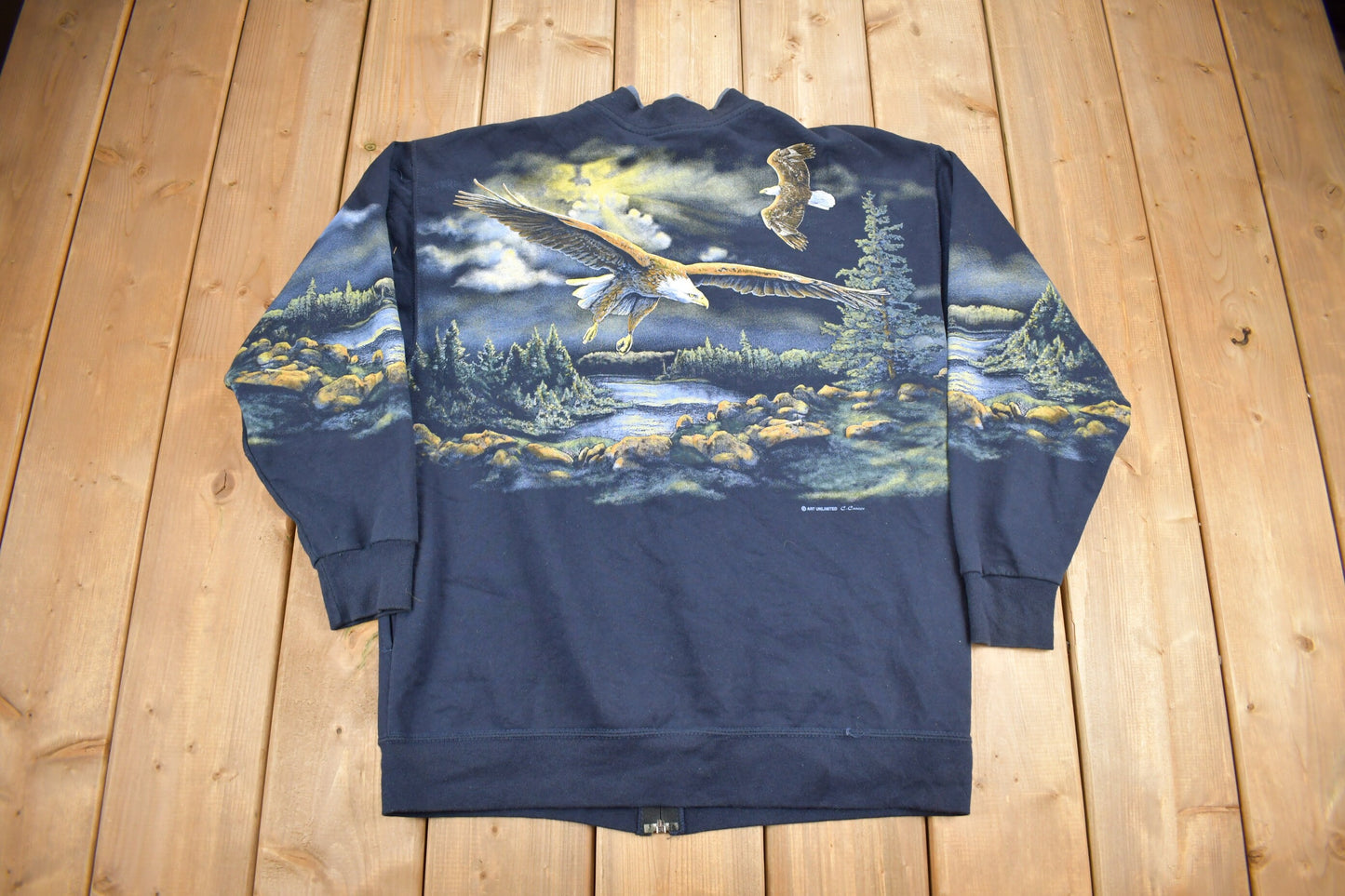 Vintage 1990s Bald Eagle Theme All Over Print Zip Up Sweater