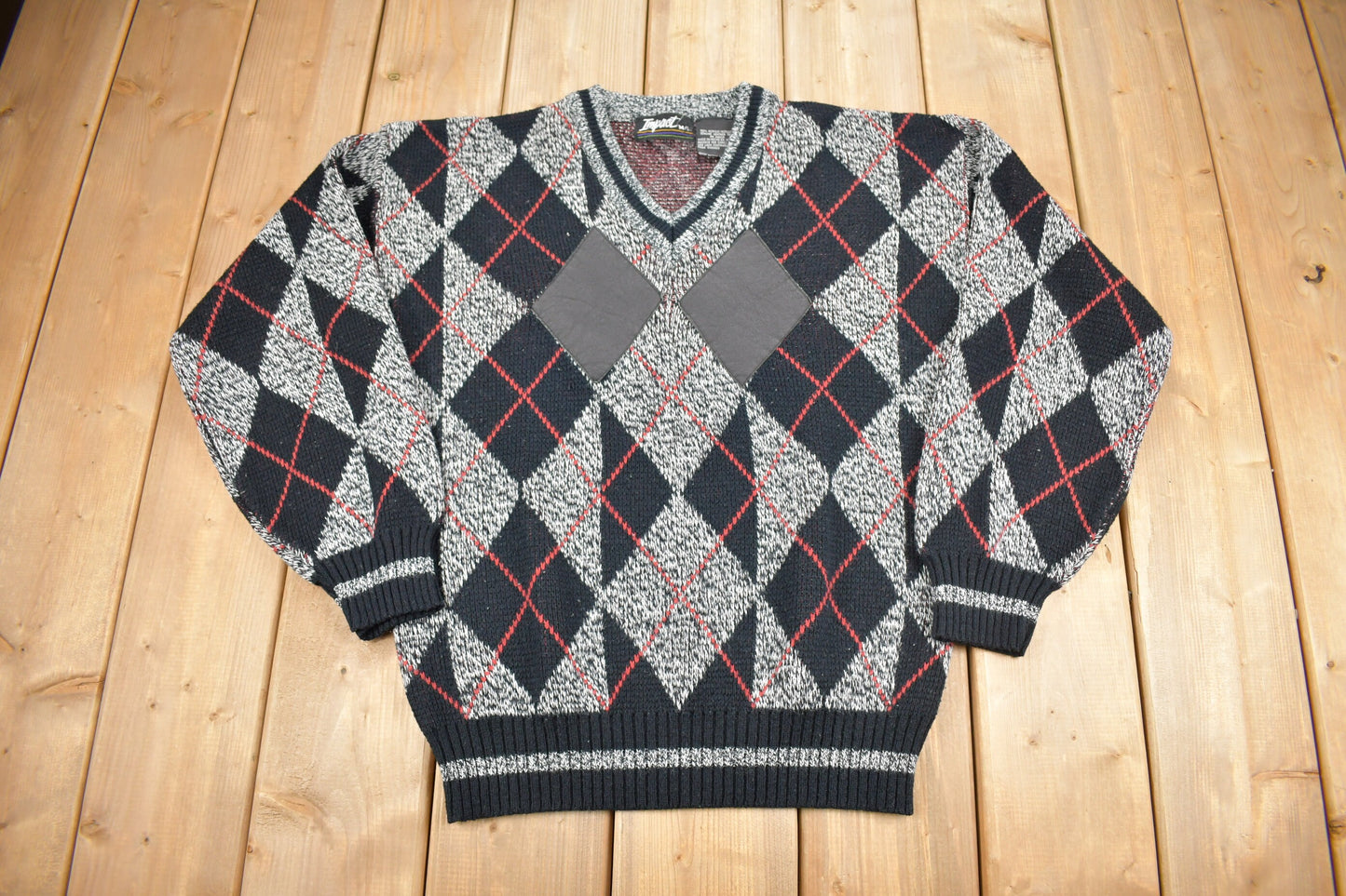 Vintage 1990s Impact Argyle Knit V-neck Sweater