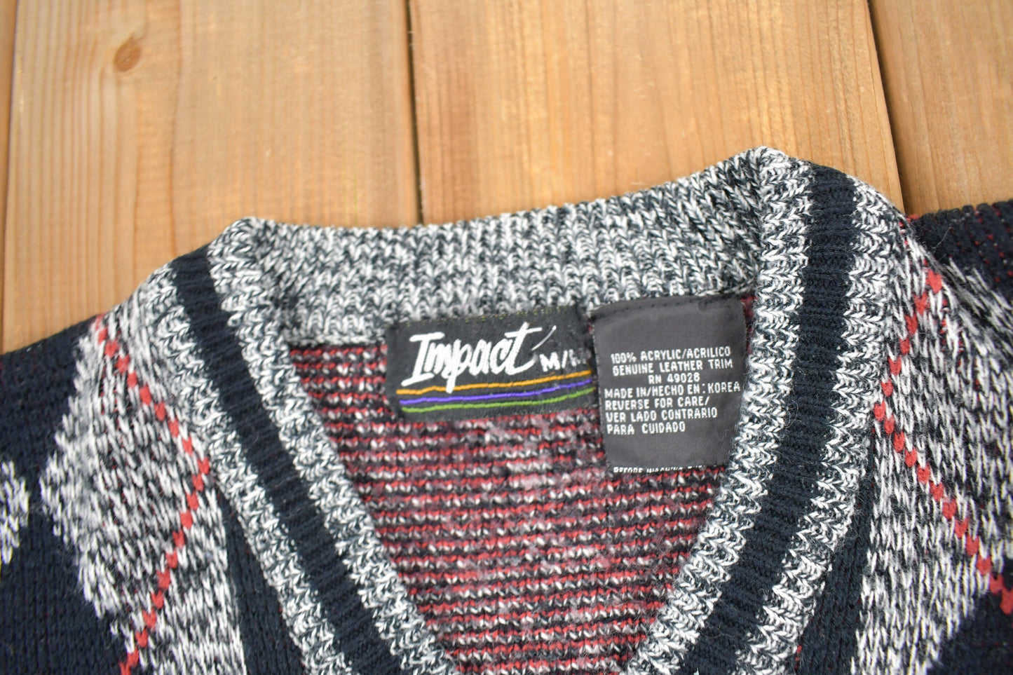 Vintage 1990s Impact Argyle Knit V-neck Sweater