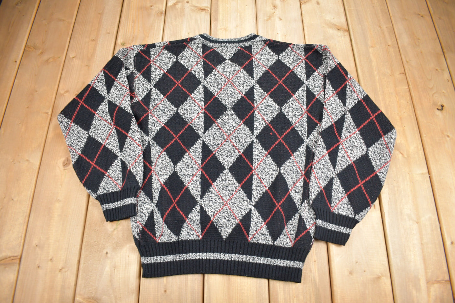 Vintage 1990s Impact Argyle Knit V-neck Sweater