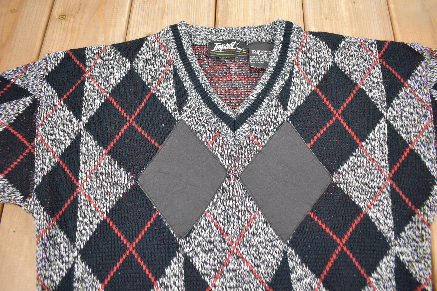 Vintage 1990s Impact Argyle Knit V-neck Sweater