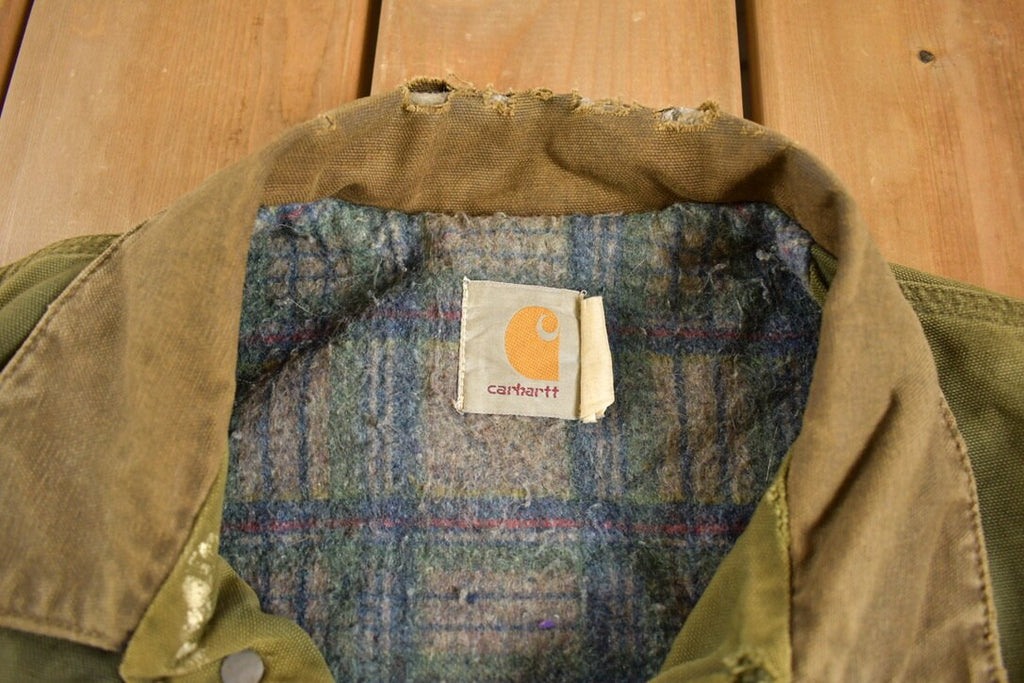 Vintage 1980s Army Green Carhartt Chore Coat Jacket