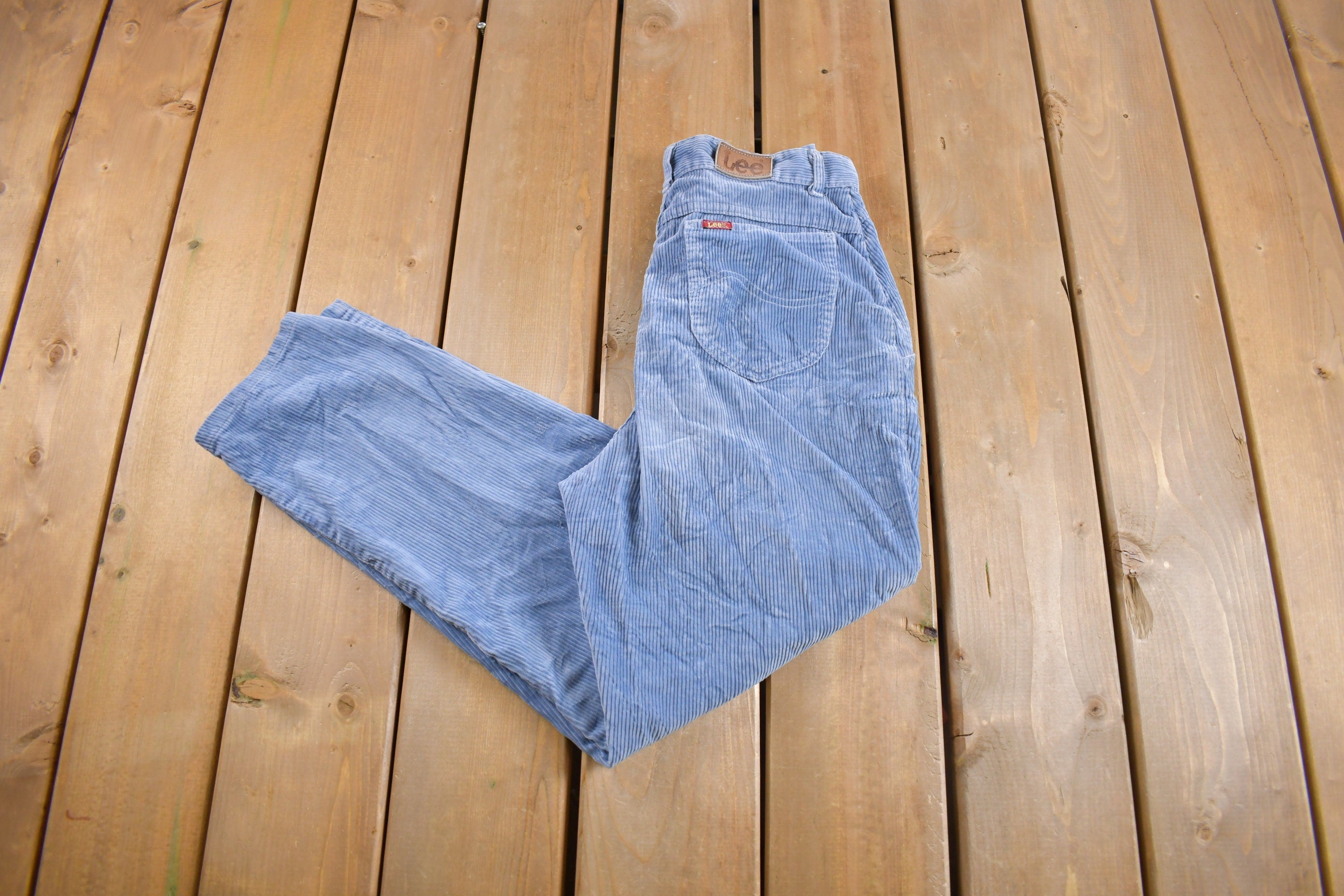 Vintage 1970s Lee Blue Corduroy Trousers Size 26 x 26