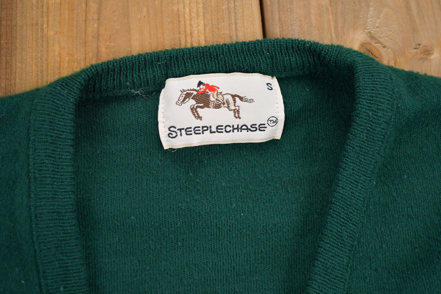 Vintage 1990s Steeplechase Blank Green V Neck Sweatshirt