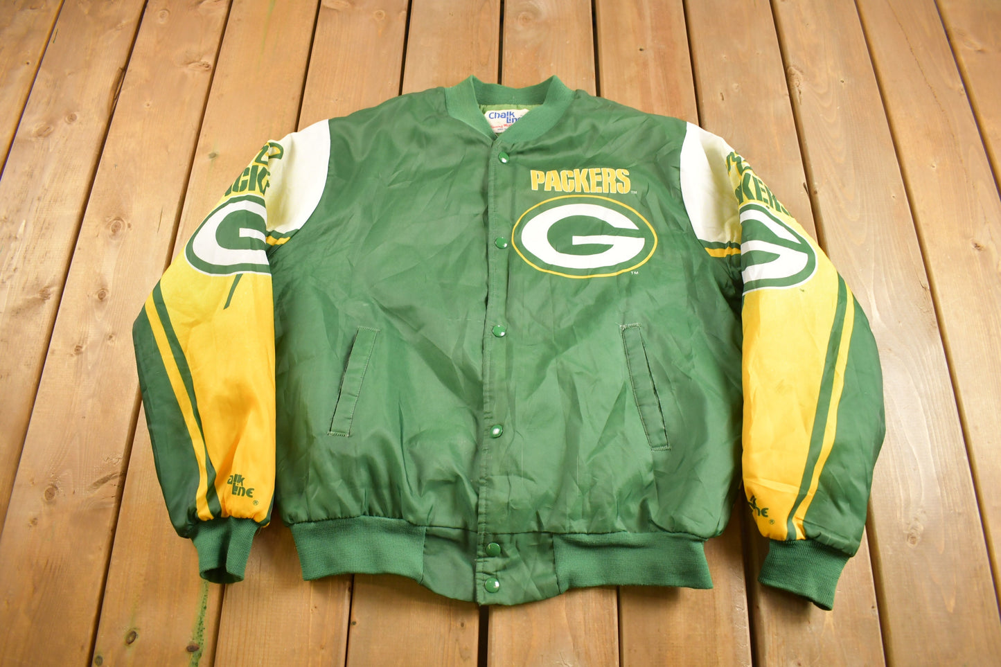 Vintage 1980s Green Bay Packers NFL Chalkline All Over Print Jacket