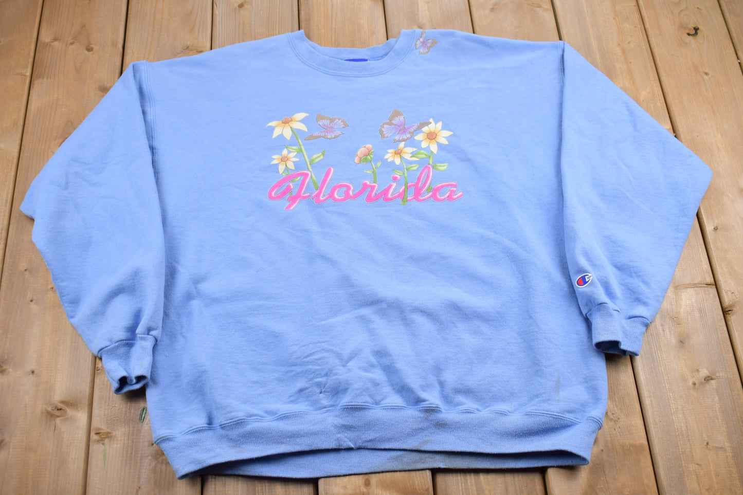 Vintage 1990s Florida Floral Theme Champion Crewneck Sweatshirt