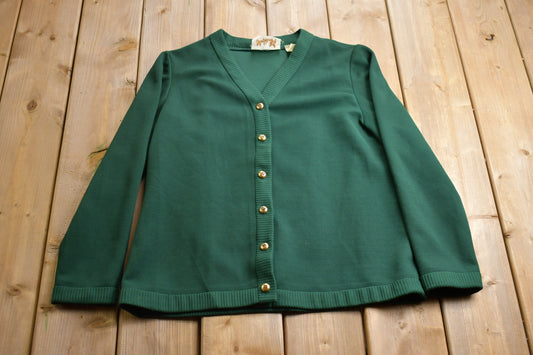 Vintage 1990s Leslie Fay Solid Green Cardigan Sweater