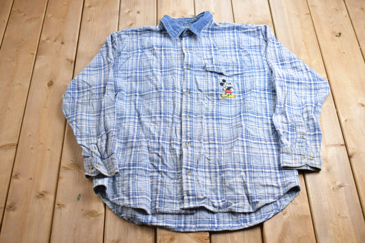 Vintage 1990s Disney Plaid Mickey Mouse Flannel Button Up Shirt