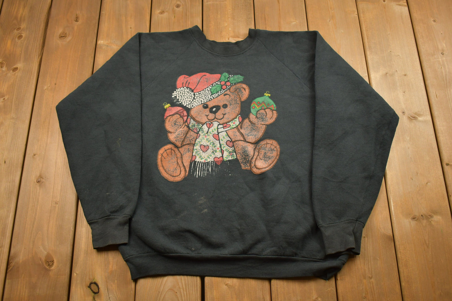 Vintage 1990s Christmas Teddy Bear Sweater / 90s Holiday Crewneck / Winter Wear / Cute / Festive Graphic Print