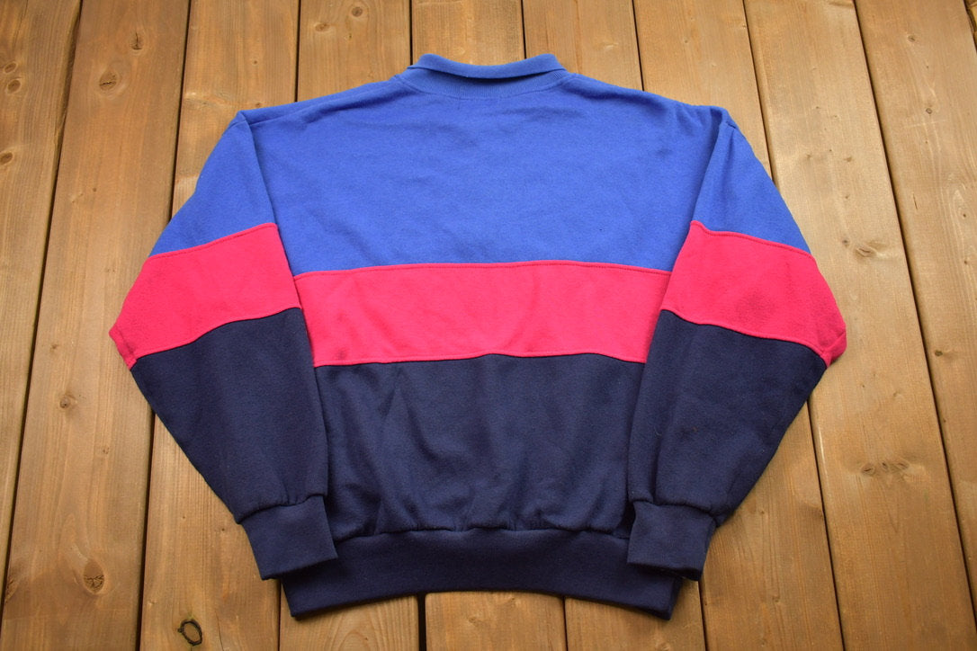 Vintage 1990s Striped Quarter Button Sweatshirt / 90s Crewneck / Made In USA / Rugby / Polo / Essential / Streetwear / 90s