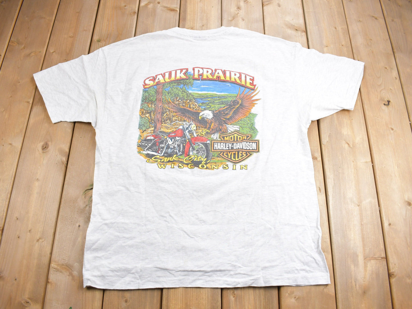 Vintage 1995 Sauk Prairie Harley Davidson Motorcycles T-Shirt / Single Stitch / Made In USA / Biker Tee / Souvenir T Shirt