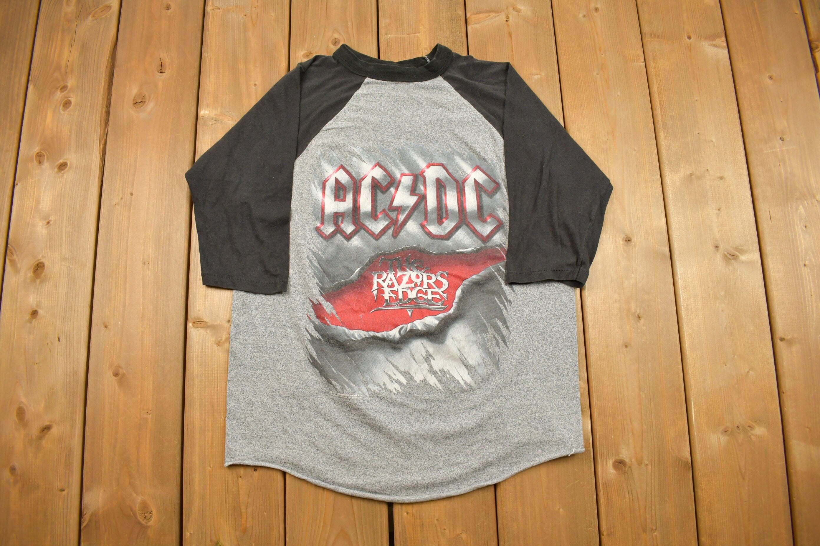 Vintage 1990s ACDC The Razers Edge Tour Band Baseball T-shirt