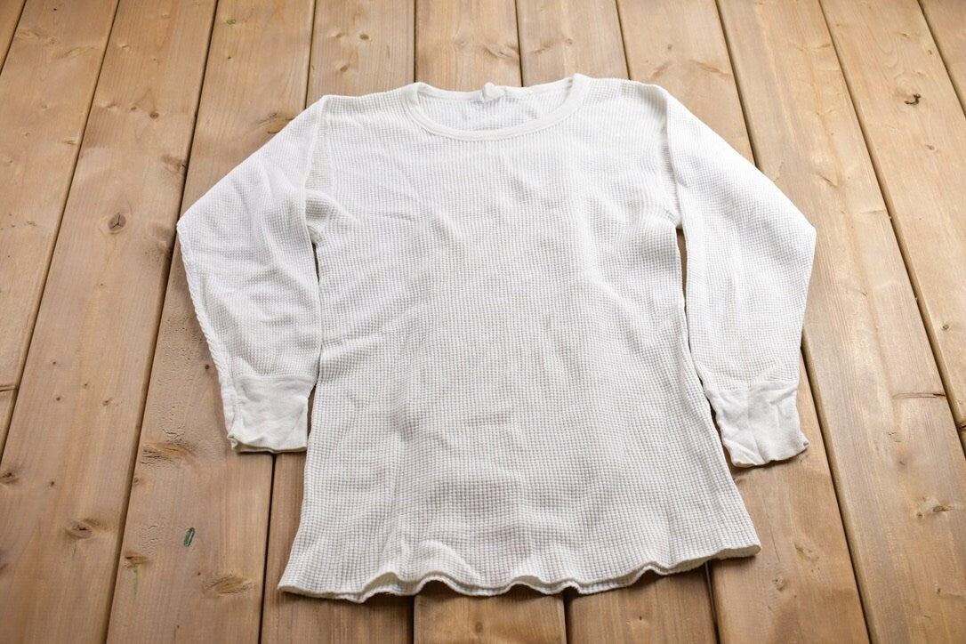 Vintage 1970s Blank Waffle Knit Long Sleeve Under Shirt