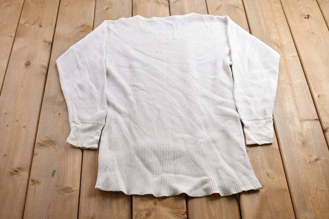 Vintage 1970s Blank Waffle Knit Long Sleeve Under Shirt