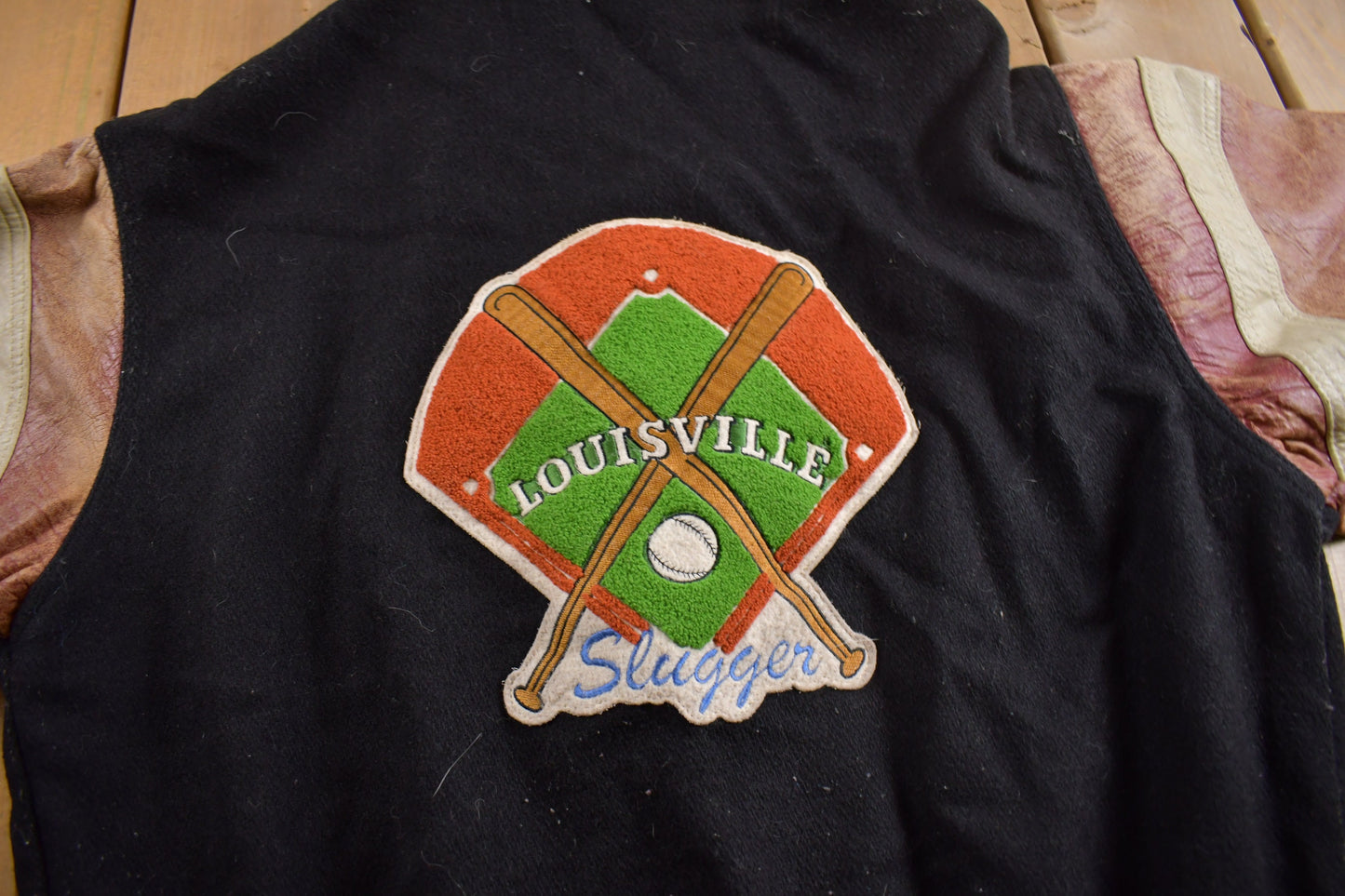 Vintage 1990s Louisville Slugger Baseball Leather Varsity Jacket /  Embroidered / Patchwork / Made In USA / Cooper Collections