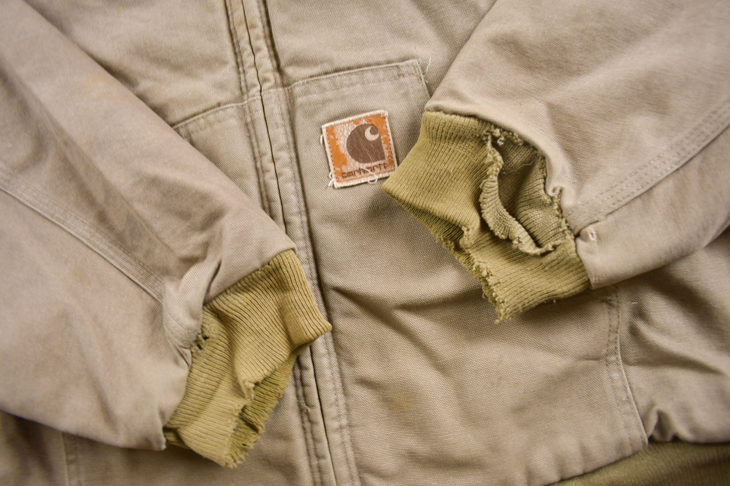 Vintage 1990s Carhartt Hooded Cinched Active Jac Work Jacket / Workwear / Distressed / Made In USA / Size 4XL