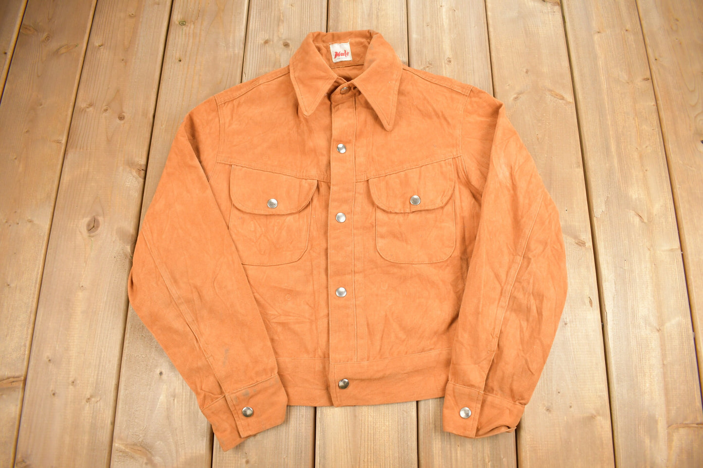 Vintage 1960s Male Burnt Orange Shacket Button Up / Stiff / Heavy Weight / Outdoorsman / True Vintage / Western Style