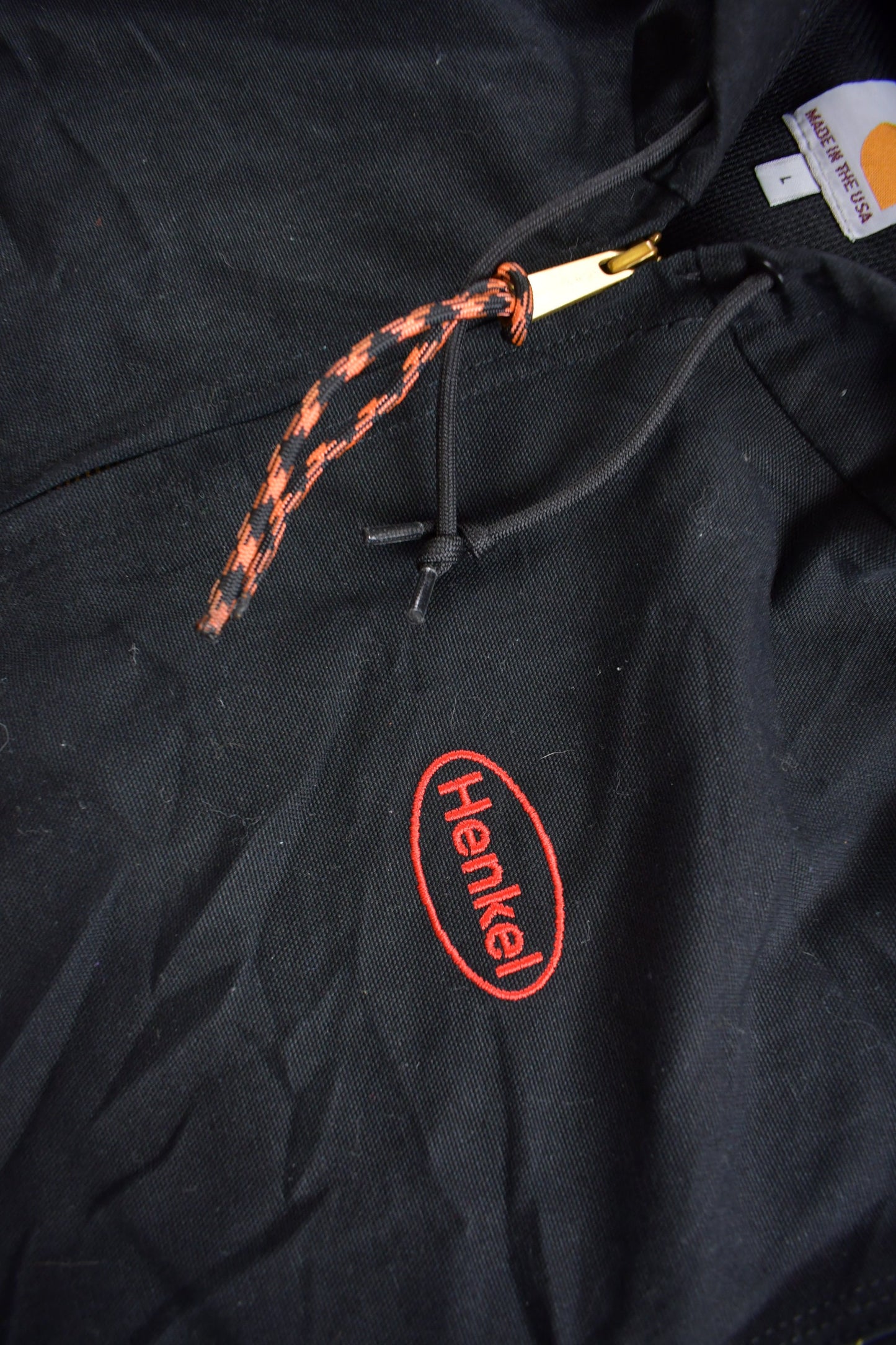 Vintage 1990s Carhartt Hooded Cinched Active Jac Work Jacket / Workwear / Embroidered / Distressed / Made In USA