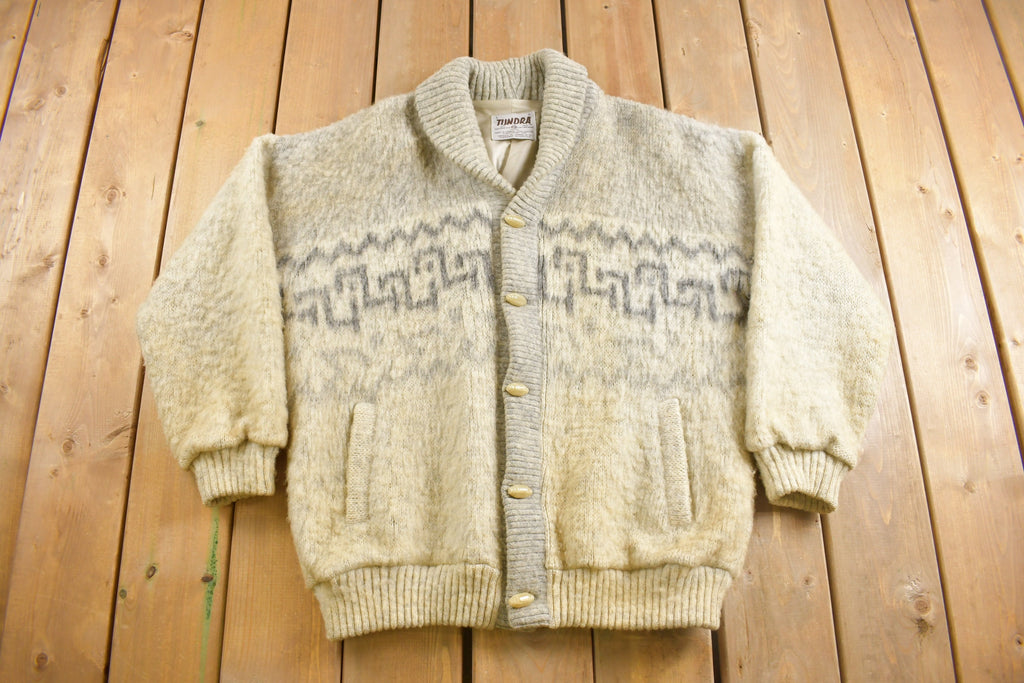 Vintage 1970s Tundra 100% Wool Knit Shawl Collar Jacket