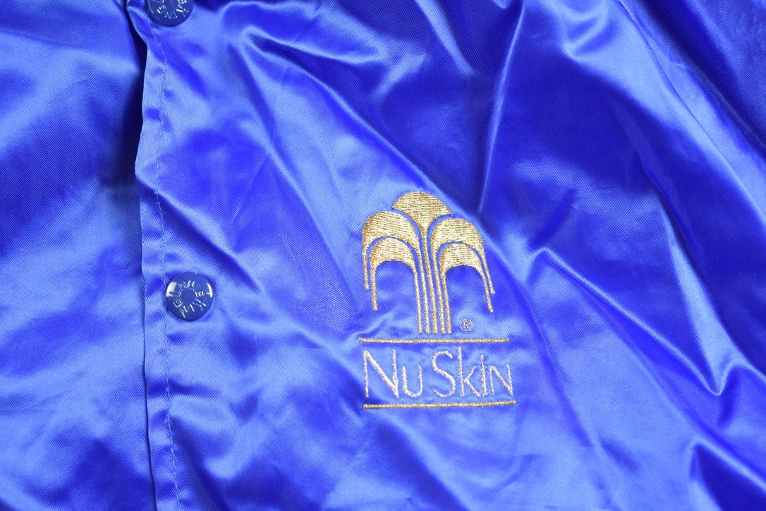 Vintage 1990s Nu Skin King Louie Pro Fit Satin Bomber Jacket / Snap Button / Streetwear / Souvenir Jacket / Made In USA / Streetwear