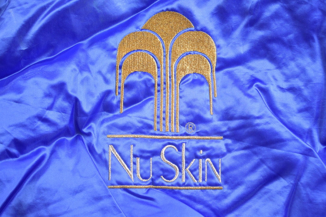 Vintage 1990s Nu Skin King Louie Pro Fit Satin Bomber Jacket / Snap Button / Streetwear / Souvenir Jacket / Made In USA / Streetwear