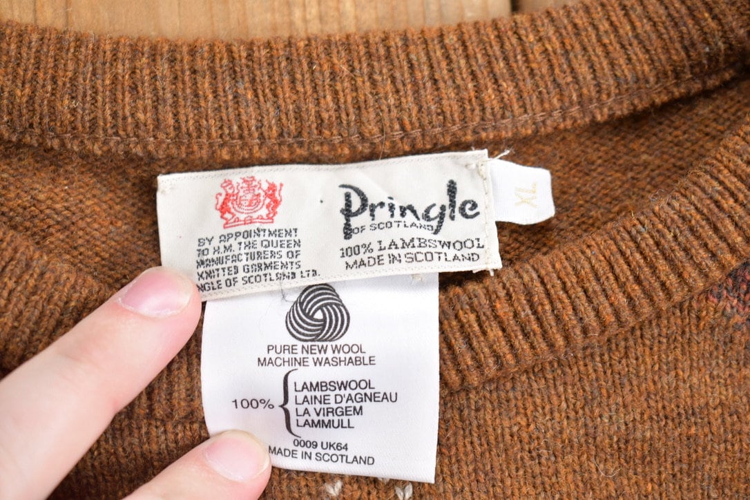 Vintage 1990s Pringle Scotland 100% Lambswool Knit Argyle Sweater / Vintage 90s Crewneck / Outdoorsman / Vintage Knit / Winter Sweatshirt