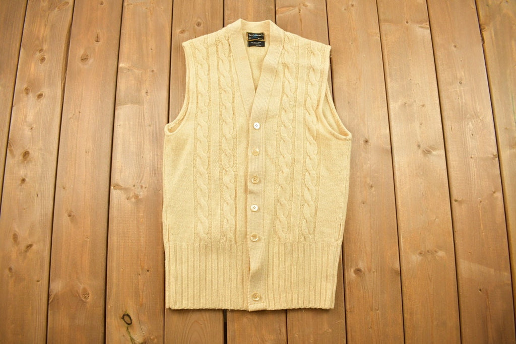 Vintage 1970s Cable Knit Cardigan Vest Sweater