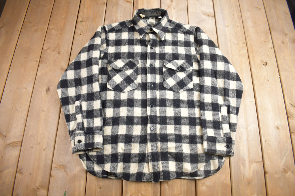 Vintage 1950s LL Bean Buffalo Plaid Wool Button Up Shirt