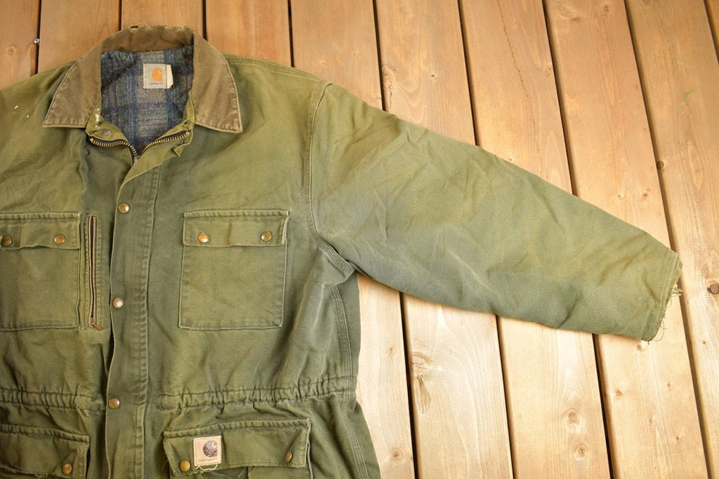 Vintage 1980s Army Green Carhartt Chore Coat Jacket