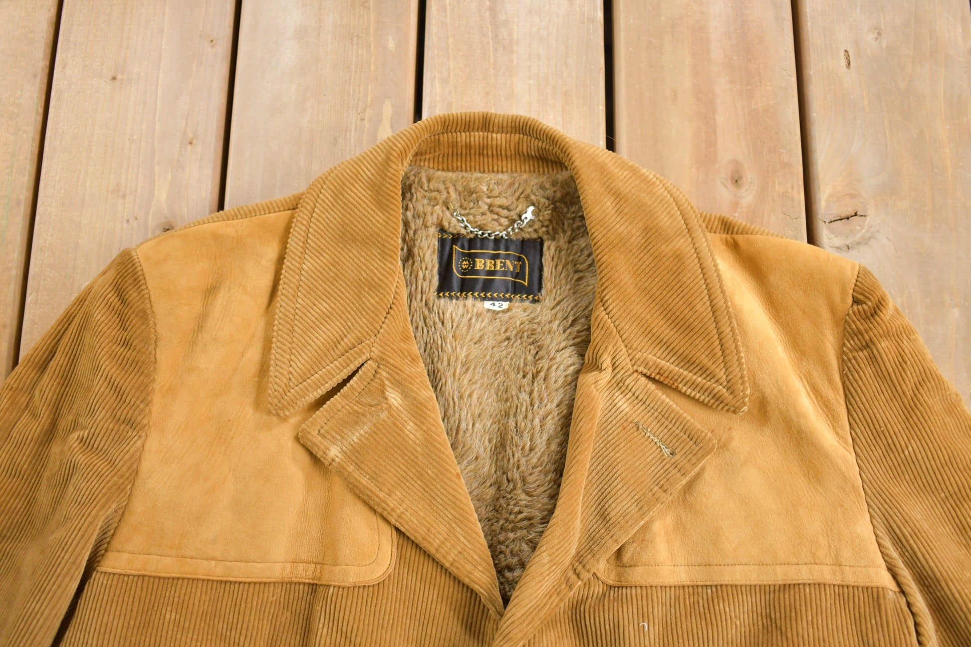 Vintage 1970s Corduroy and Genuine Leather Overcoat