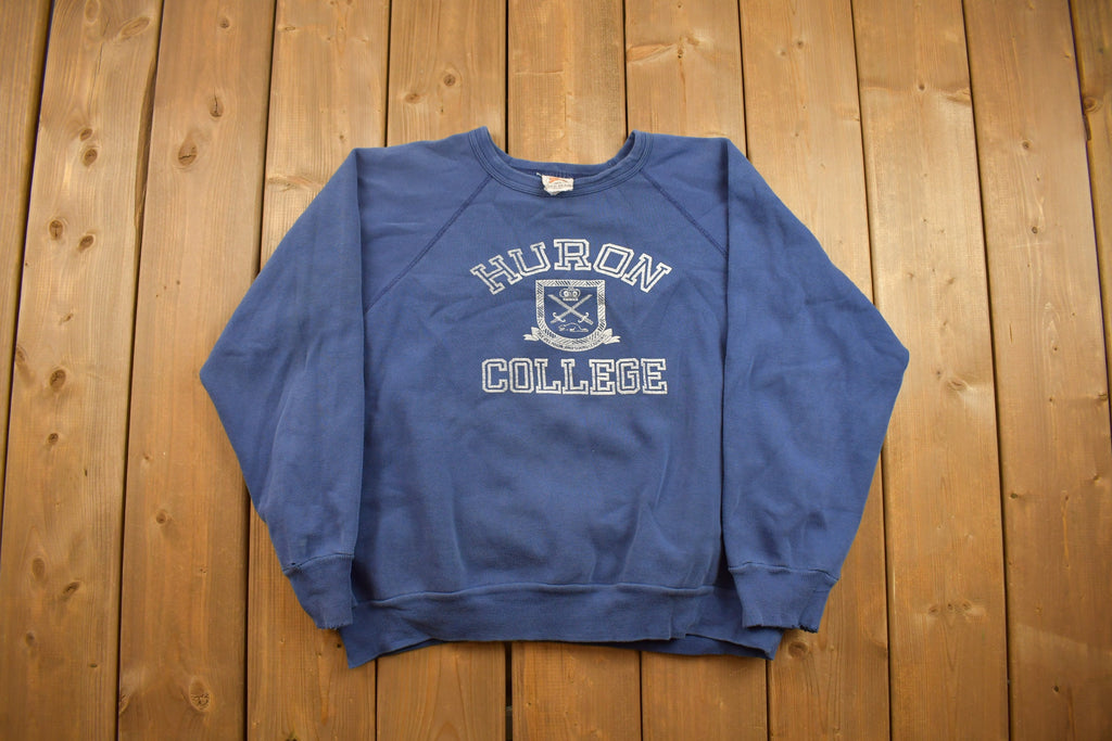 Vintage 1960s Huron College Collegiate Crewneck Made In Canada Sportswear Sweatshirt