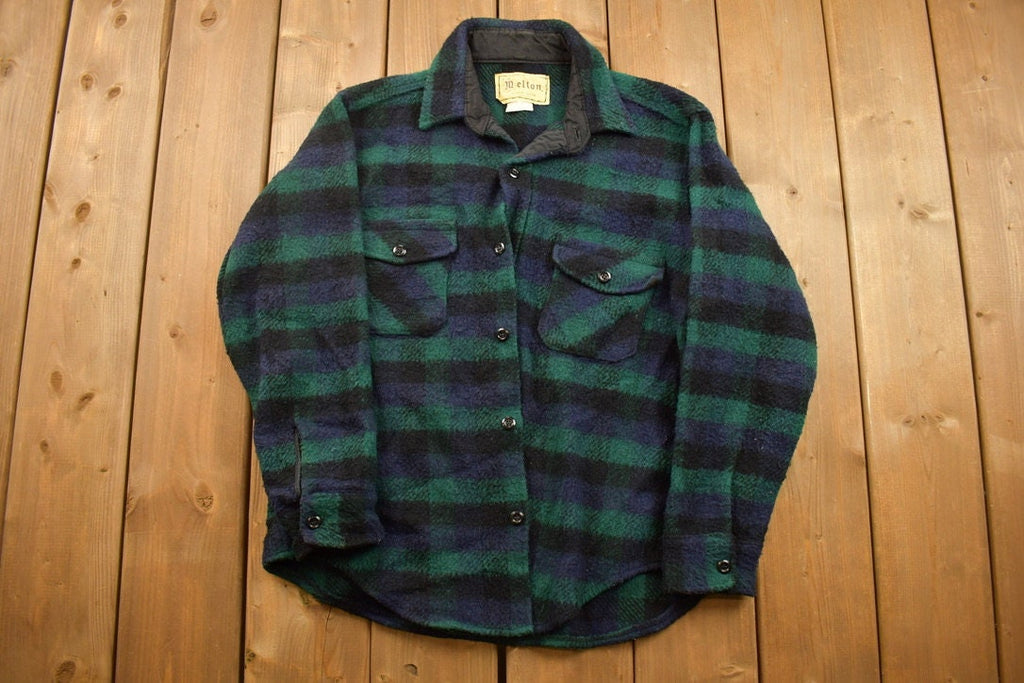 Vintage 1950s Melton Plaid Flannel Button Up Jacket
