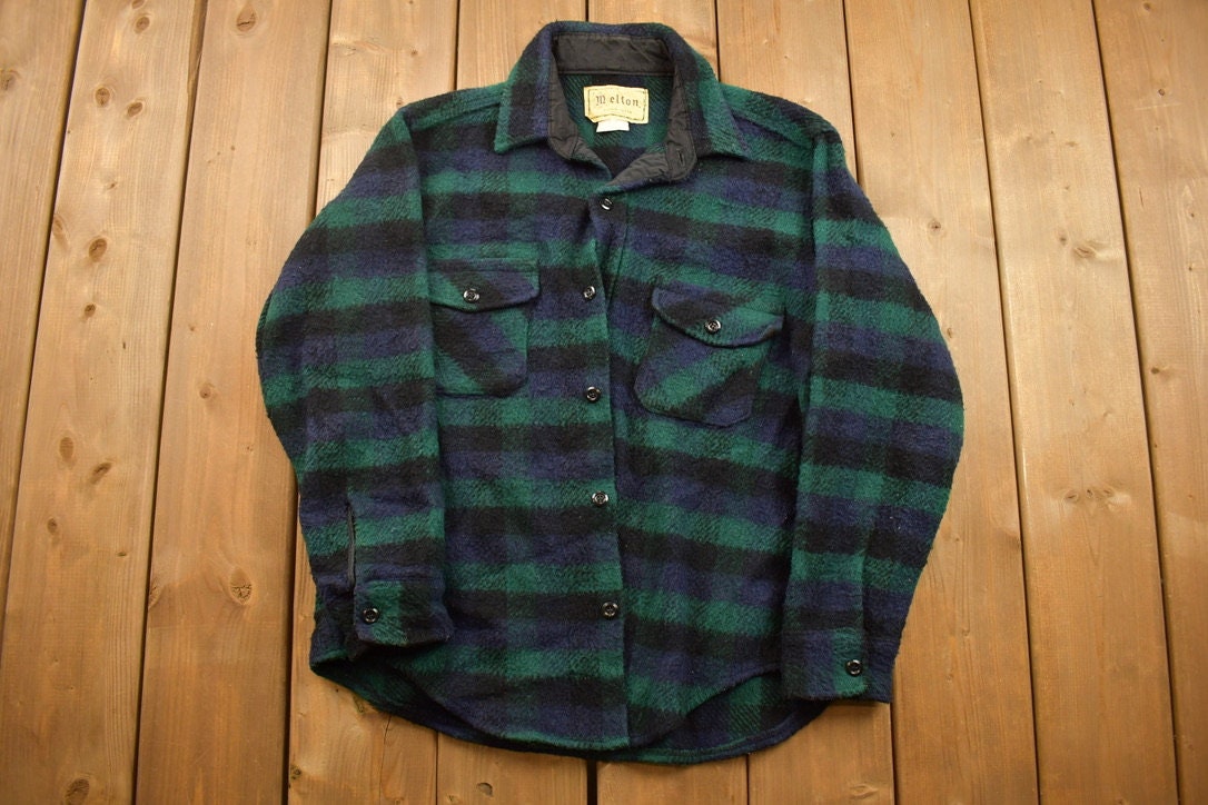 Vintage 1950s Melton Plaid Flannel Button Up Jacket