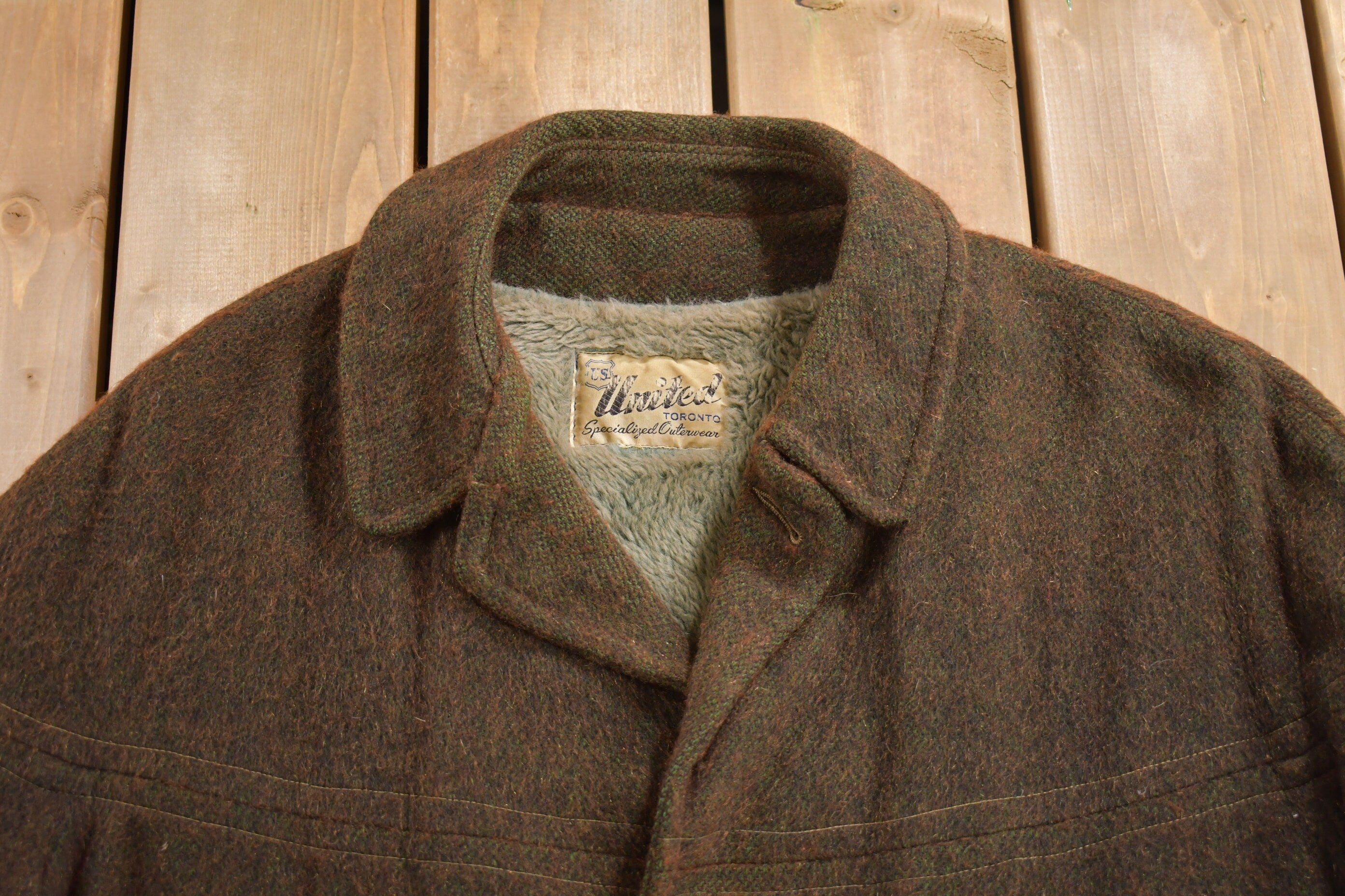 Vintage 1950s United Toronto Full Length Wool Coat  Fur Lined