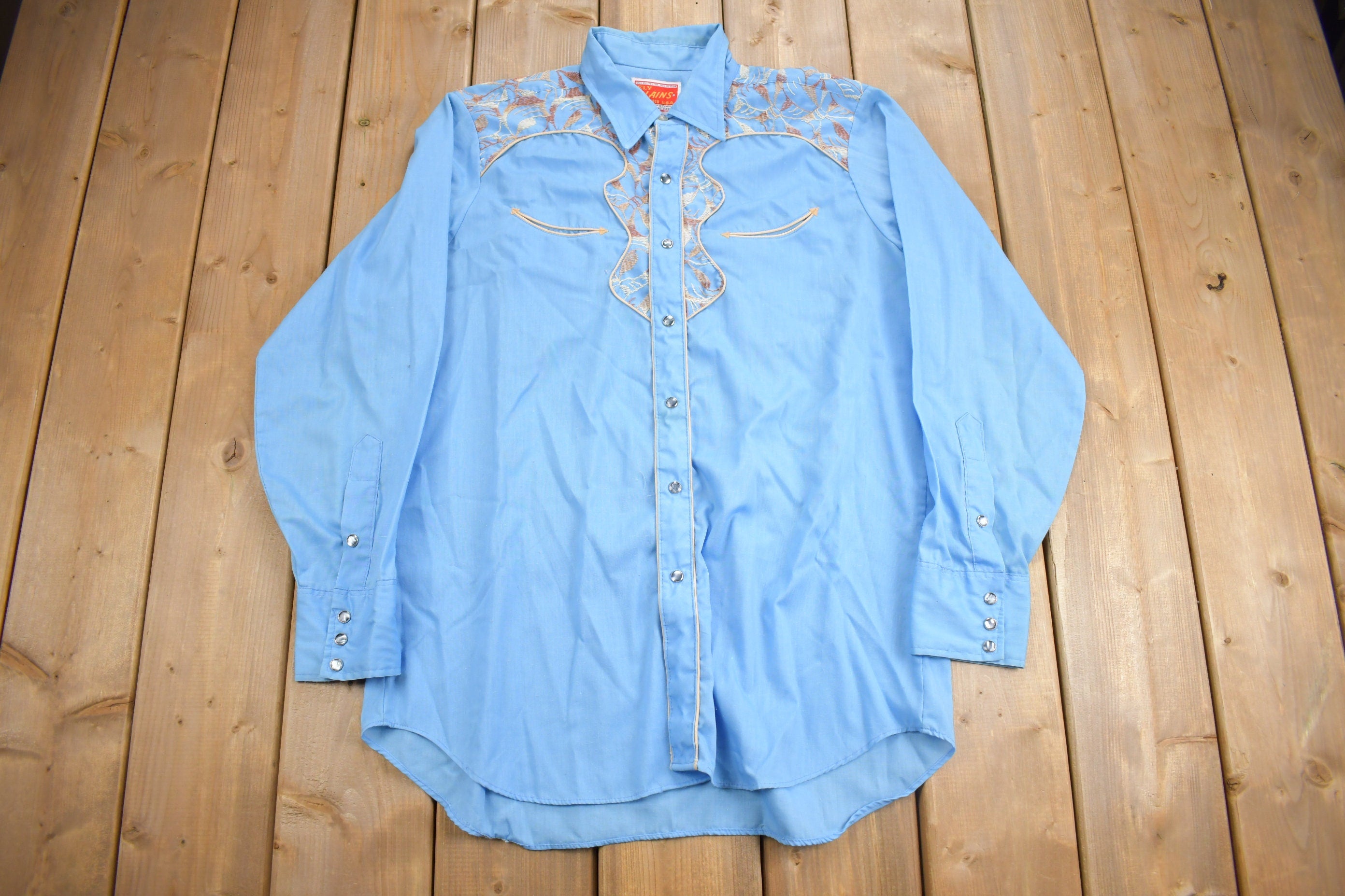 Vintage 1970s Ely Plains Embroidered Western Cowboy Style Button Up Shirt