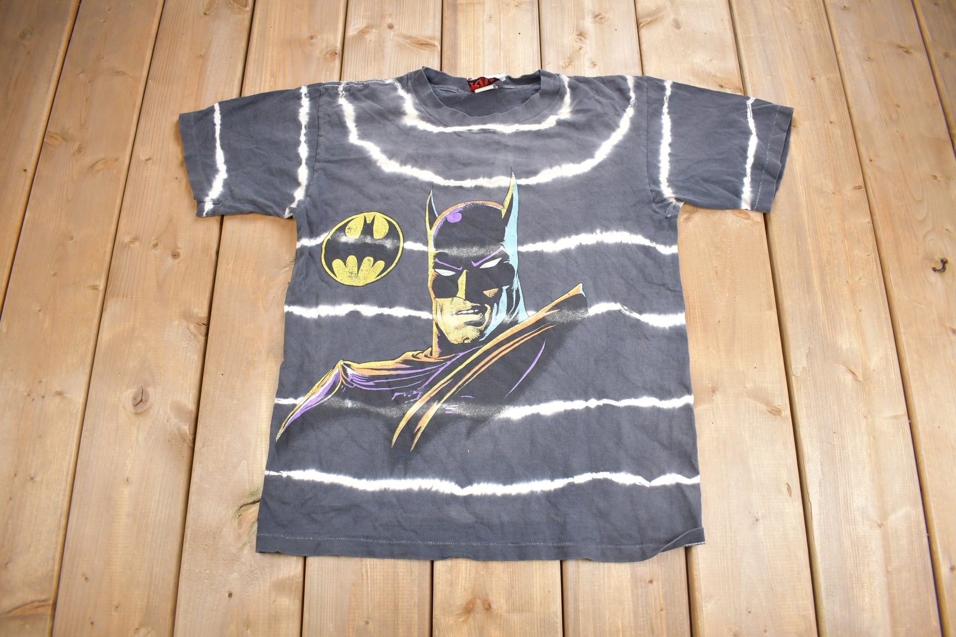 Vintage 1980s Batman DC Comics All Over Print Tie Dye T-Shirt