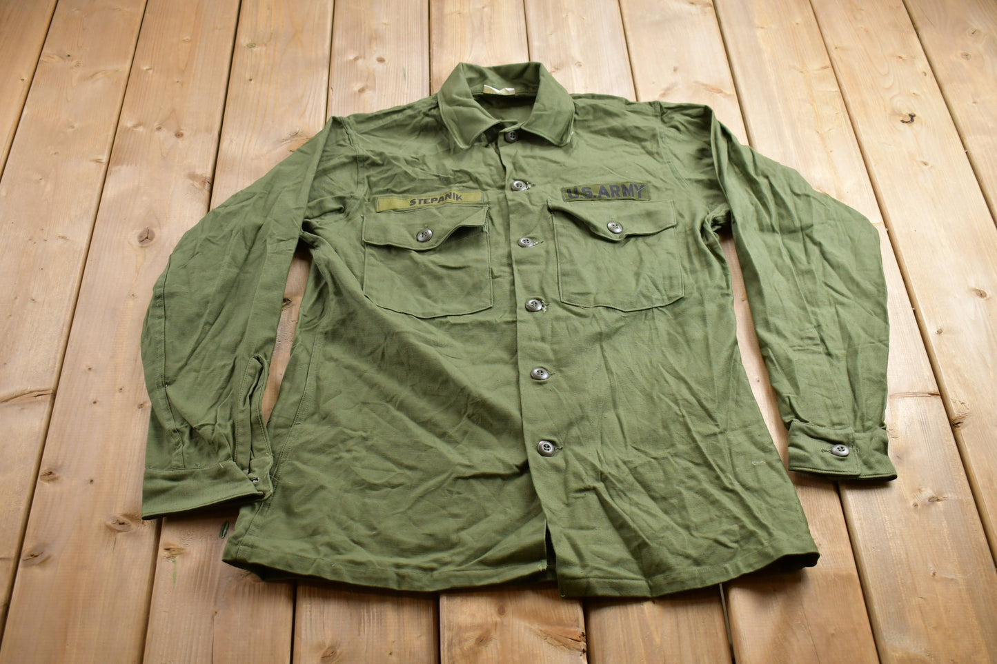 Vintage Military US Army Button Up Shirt / USMC / US Army Green / Militaria / Patchwork / U.S. Army Top / Authentic Military Gear / Stepanik