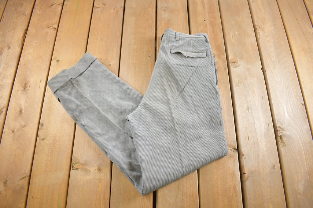 Vintage 1960s Frost Grey Pleated Corduroy Trousers Size 28 x 32