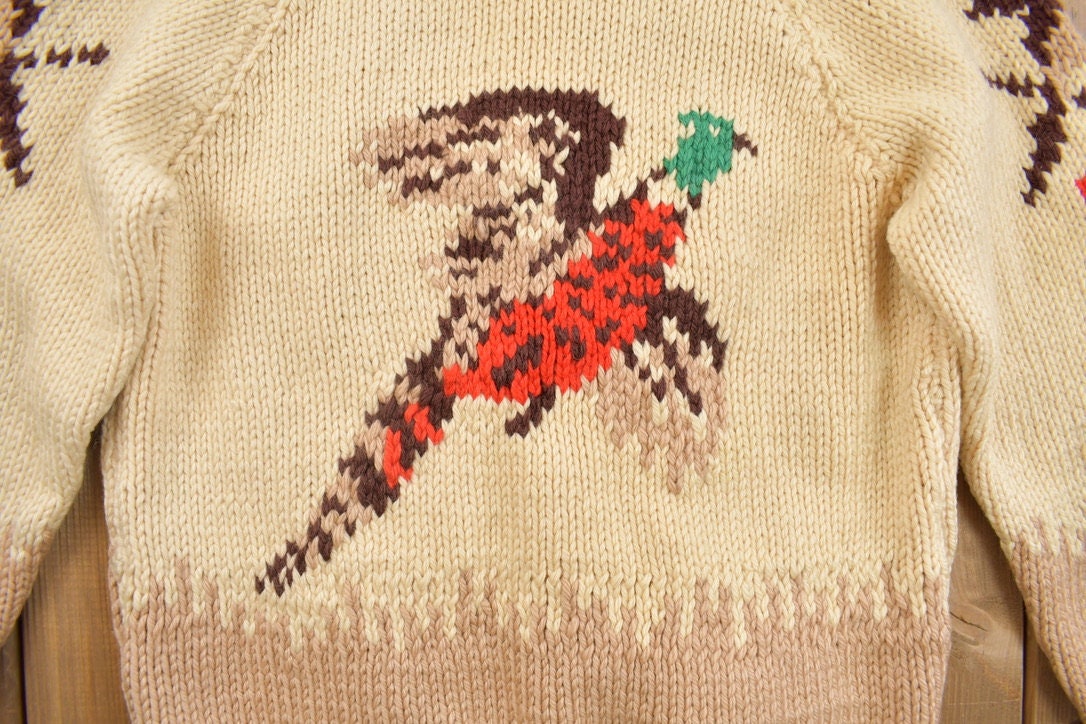 Vintage 1960s Hunting Cowichan Knit Cardigan Sweater