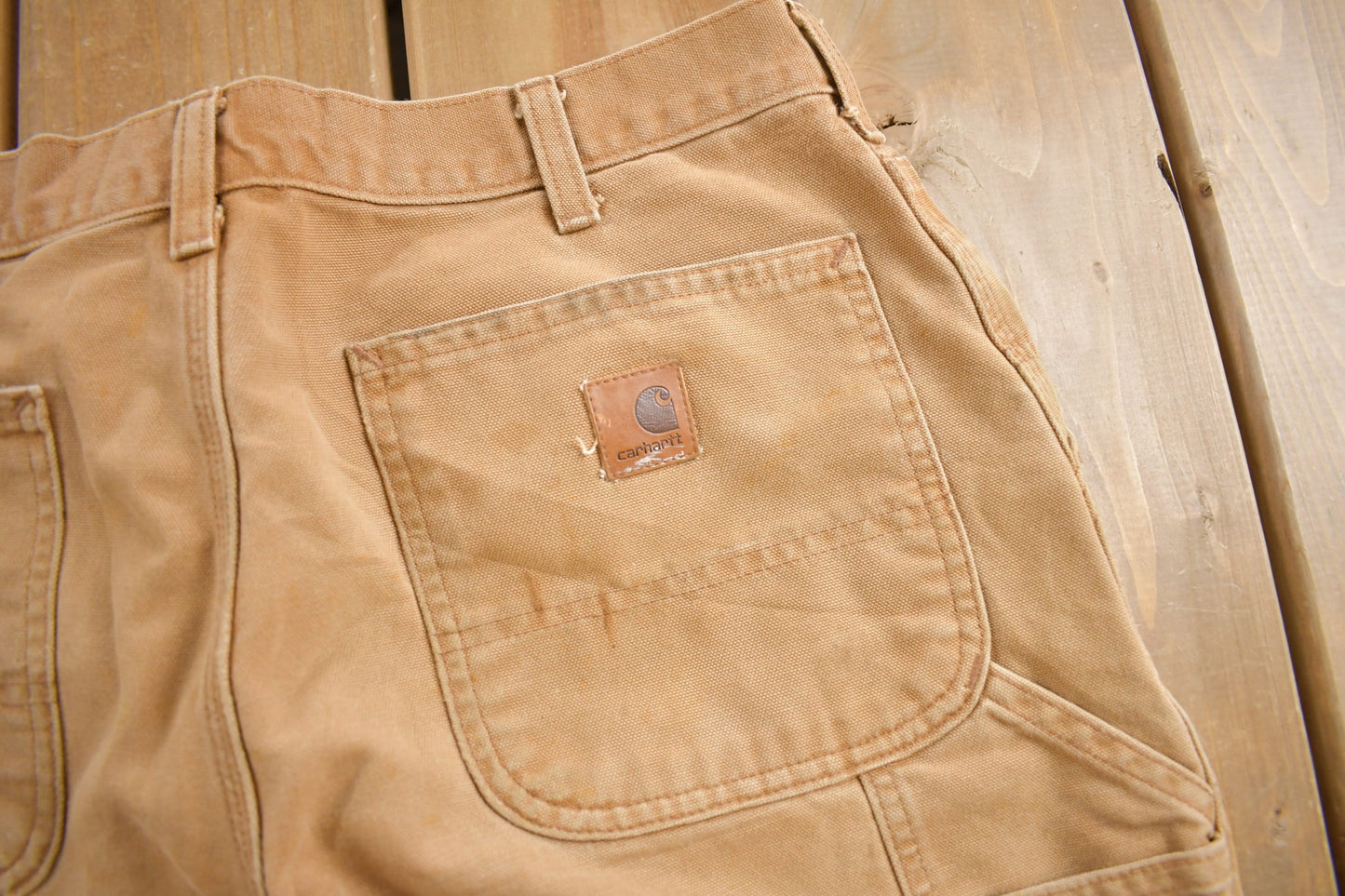 Vintage 1990s Carhartt Beige Distressed Double Knee Work Pants