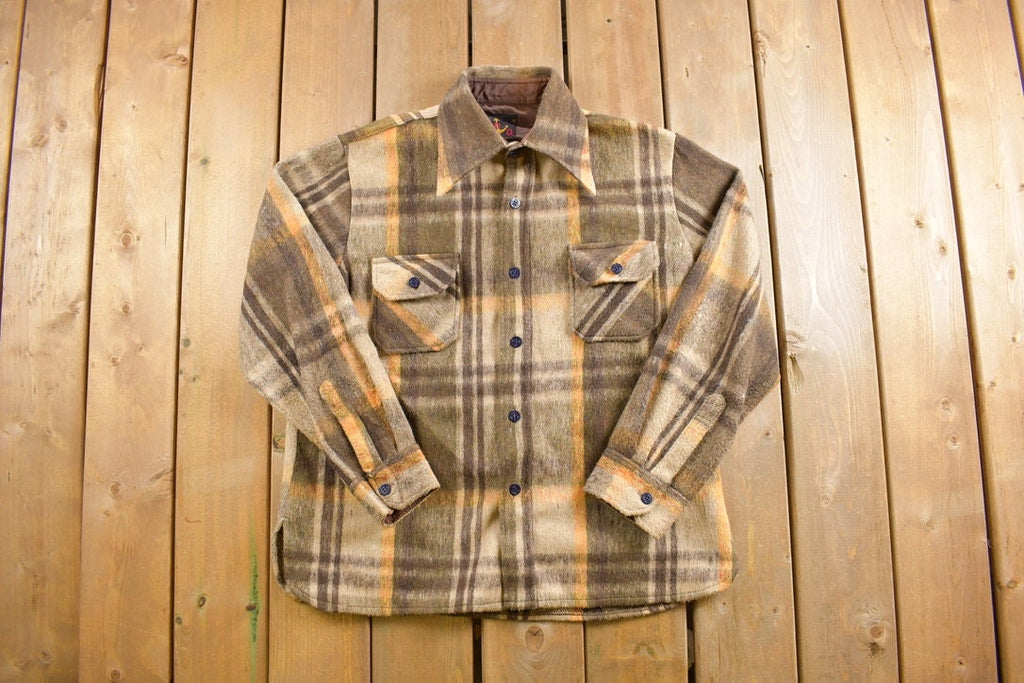 Vintage 1970s C P O Beige Plaid Wool Hunting Jacket