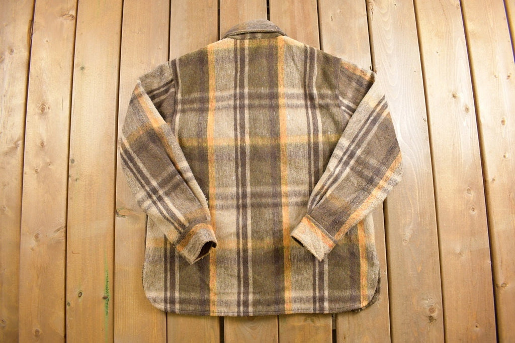 Vintage 1970s C P O Beige Plaid Wool Hunting Jacket