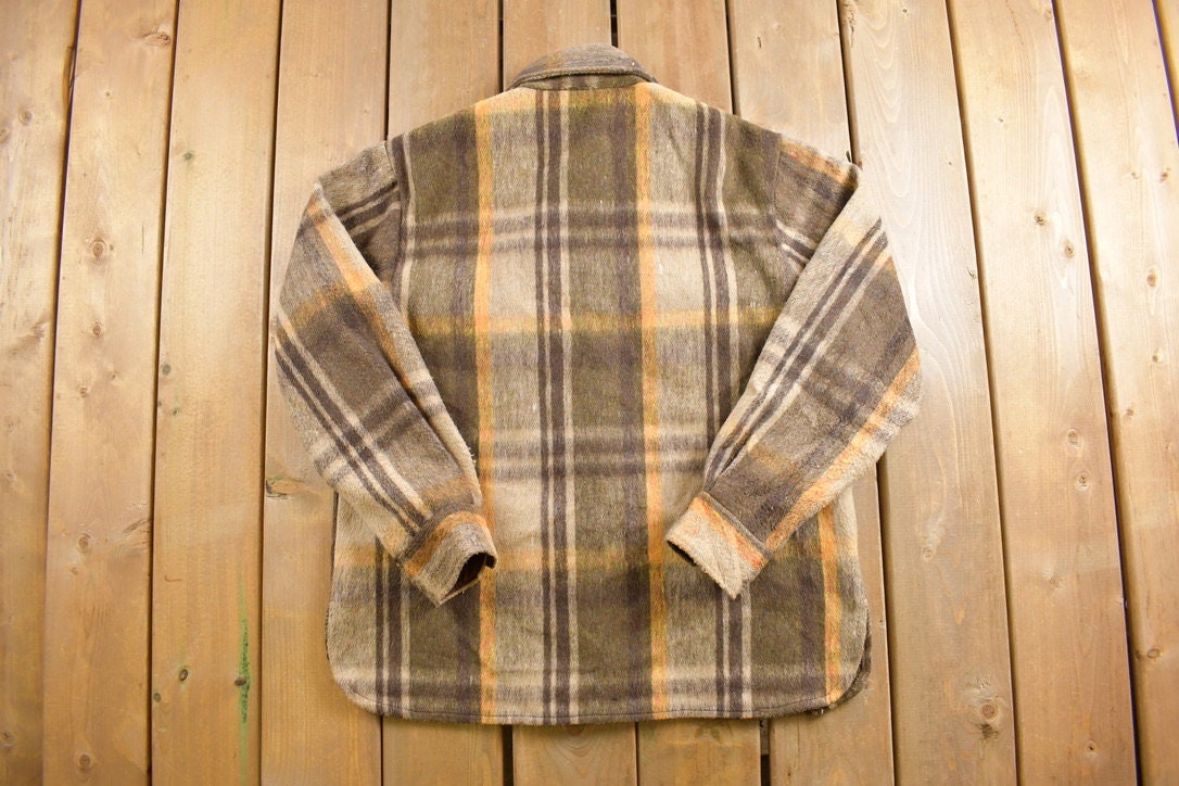 Vintage 1970s C P O Beige Plaid Wool Hunting Jacket
