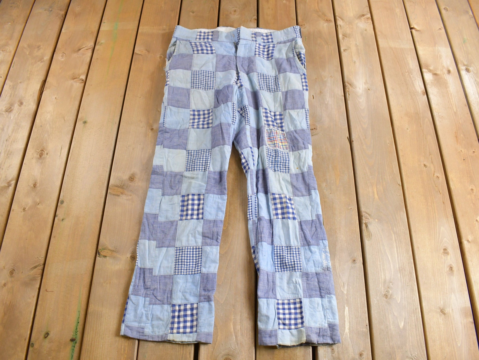 Vintage 1970s Handmade Patchwork Trousers Size 36 x 29